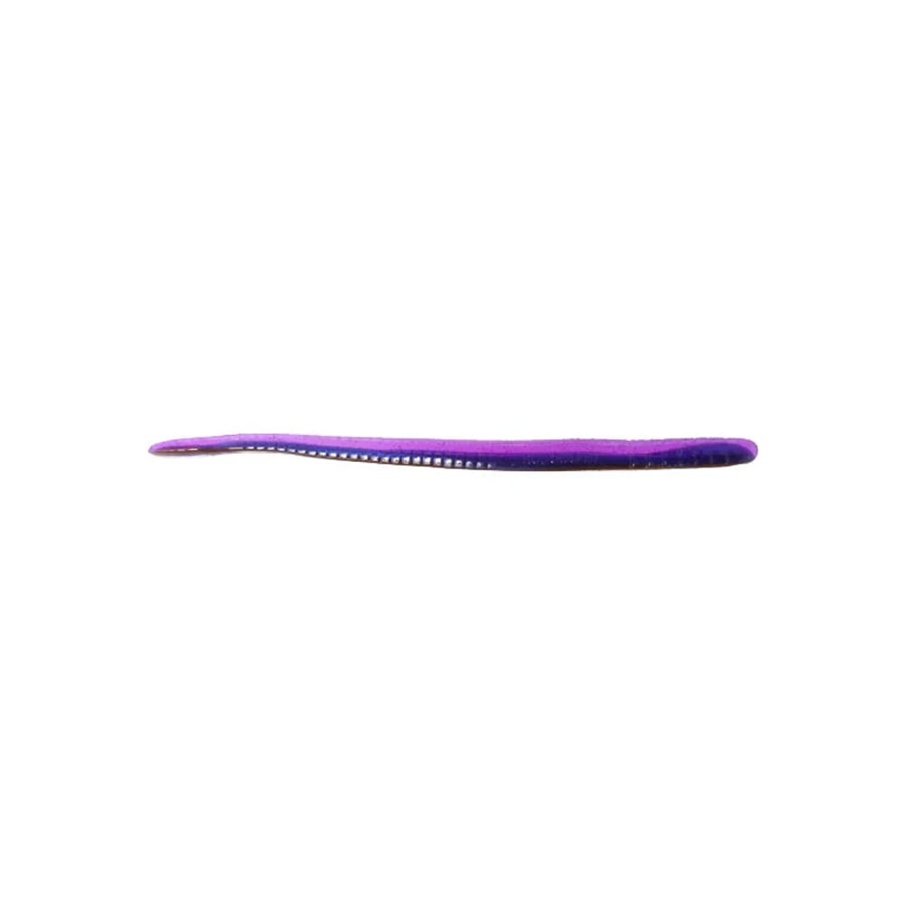 A Roboworm Fat Straight Tail Worms lure, showcasing bright purple and blue colors with Salt Release Technology, is elegantly set against a pristine white backdrop.