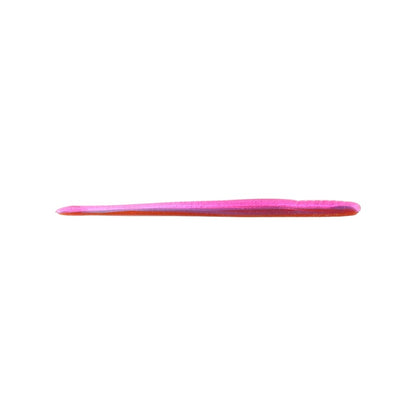 A slim pink tube object on a white background resembles a Roboworm Fat Straight Tail Worm with its tapered rod design.