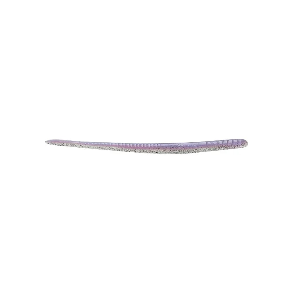 The Purple segmented worm resembles a Roboworm Fat Straight Tail Worm by Roboworm, lying on a white background. Its elongated, cylindrical shape features subtle textures, similar to advanced plastic worms with Salt Release Technology.