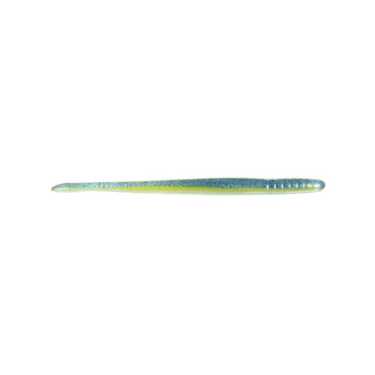Introducing the Roboworm Fat Straight Tail Worms by Roboworm, a soft plastic lure with Salt Release Technology, designed like a slender worm. It features a blue upper side and green underside to perfectly mimic baitfish.