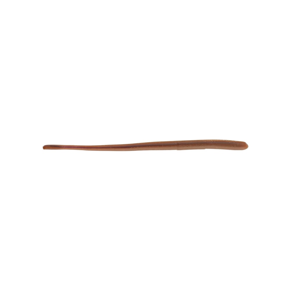 The image showcases a brown, elongated earthworm with a straight tail, set against a plain white background. The worm is oriented horizontally across the frame, mirroring the design of Roboworm's Straight Tail Worms, by the brand Roboworm.