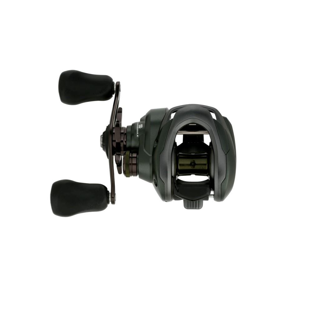 Top view of the Shimano Curado 150M Casting Reel 6.2:1 LH (CU151MGM) by Shimano, featuring two ergonomic handles and a visible spool, ideal for bass fishing, isolated on a white background.