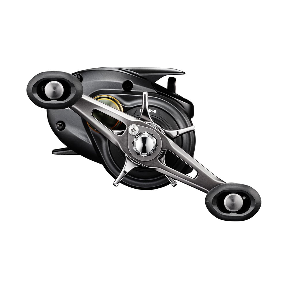 A detailed look at the Shimano Curado 300K 4.7:1 Casting Reel (CU300K) by Shimano, showcasing its metallic finish, large handle, smooth curves, and precise 4.7:1 gear ratio.