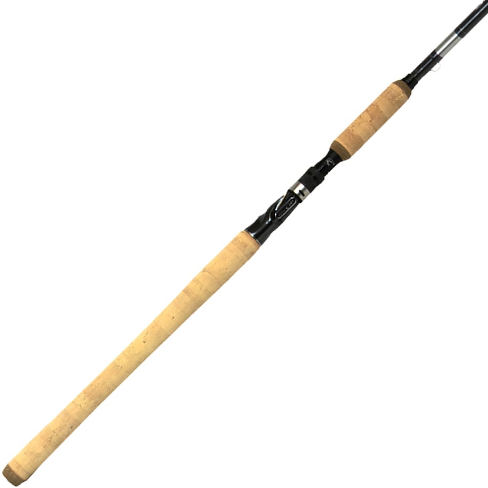 The Shimano Skixx Muskie 8'0" Extra Heavy Casting Rod (SKC80XH) by Shimano features Spiral X technology, a cork handle, black reel seat, and black rod blank, shown against a white background.