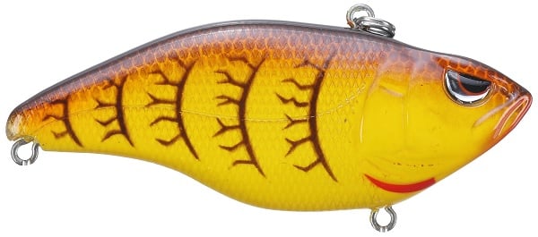 The SPRO Aruku Shad Lipless Crankbaits, vibrant in yellow and orange with a fish shape, detailed scales, and a realistic eye, feature Gamakatsu treble hooks at both ends to lure the most elusive catches.