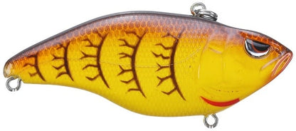 The SPRO Aruku Shad Lipless Crankbaits, vibrant in yellow and orange with a fish shape, detailed scales, and a realistic eye, feature Gamakatsu treble hooks at both ends to lure the most elusive catches.