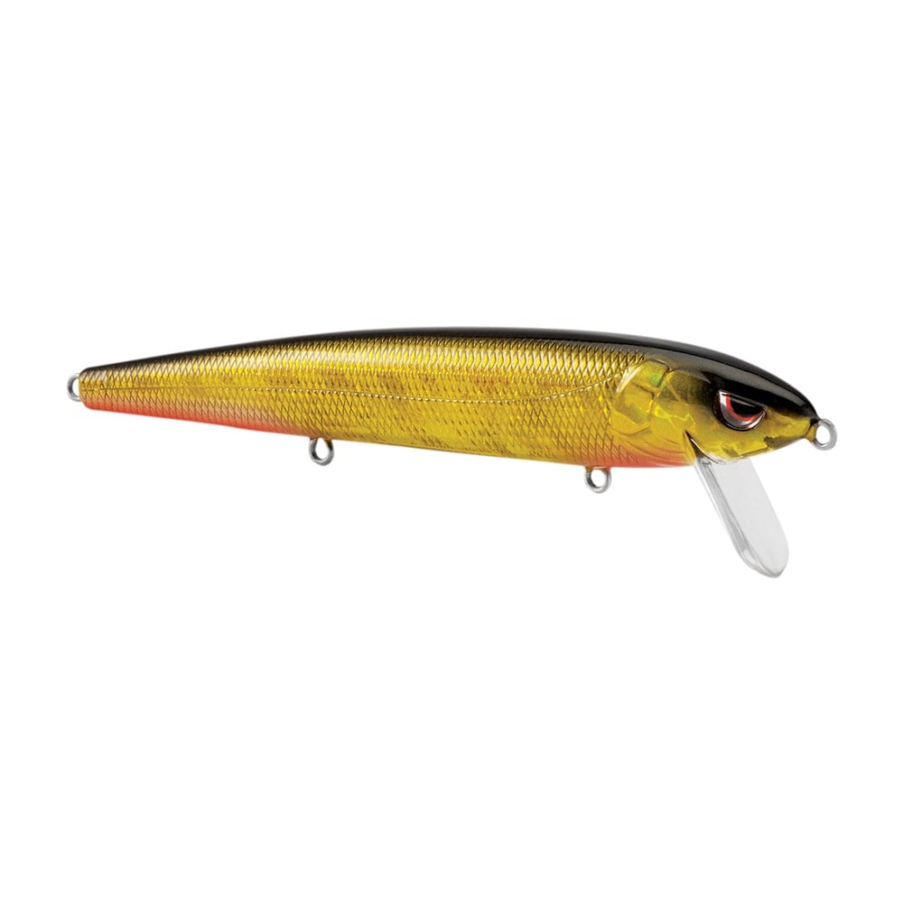 The SPRO Essential Series Zero Minnow Wakebait features a gold and black fish-like design, red gill accents, and a clear front lip for diving action—ideal for bass fishing enthusiasts.