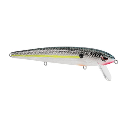The SPRO Essential Series Zero Minnow Wakebait is a silver and black lure with a scaled pattern, yellow side stripe, pink head accent, and clear plastic lip—ideal for bass fishing.