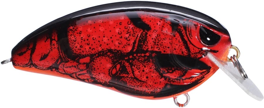 A vibrant red and black SPRO Fat John 60 Crankbait with a detailed crayfish design features Gamakatsu treble hooks, a glossy finish, and a plastic lip ideal for shallow water diving.