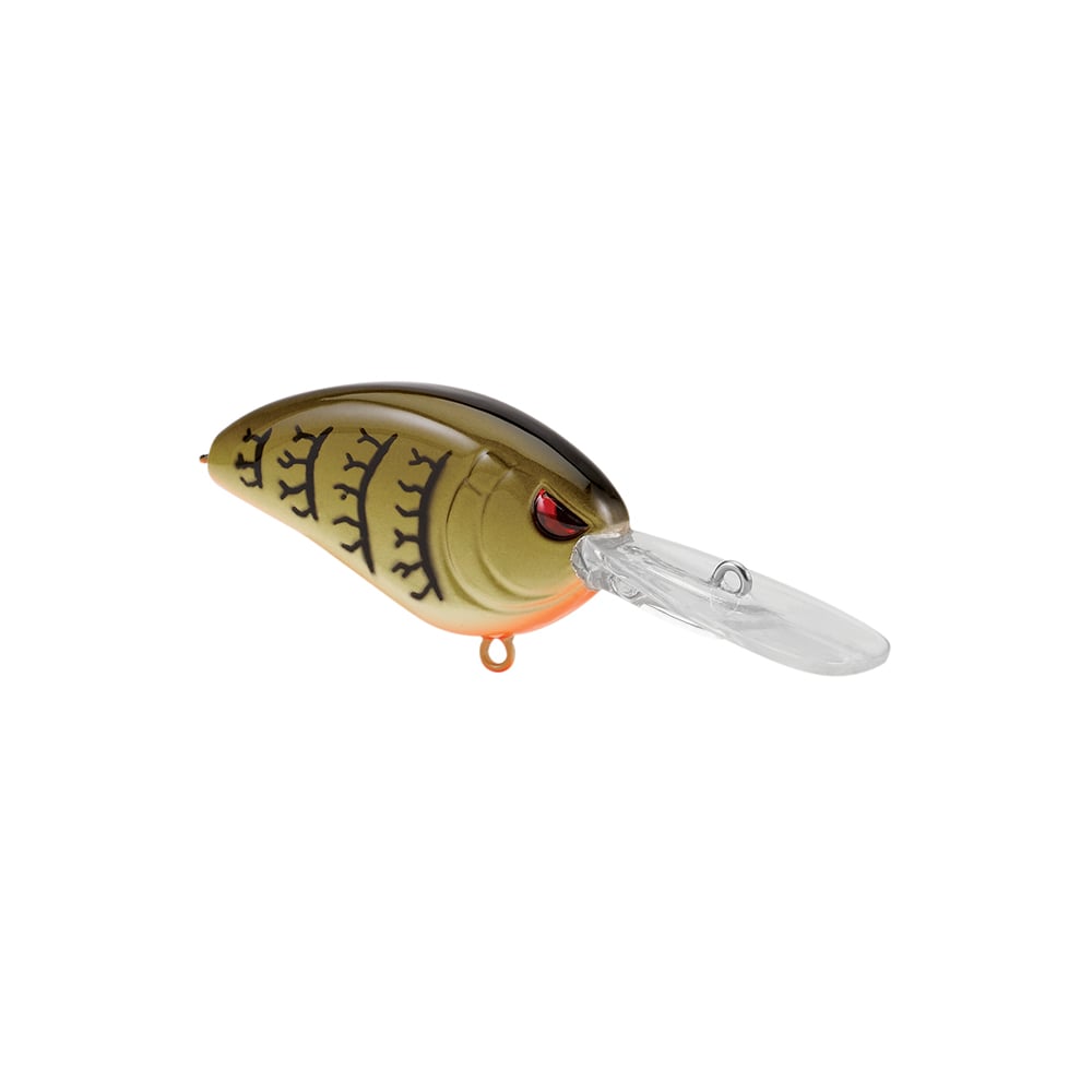 The SPRO Little John Micro DD 45 Crankbait features a deep-diving, fish-shaped body with olive-green color, black scales, a red eye, and a clear front plastic lip.