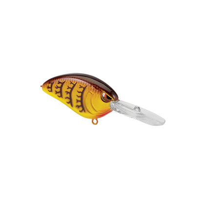 The SPRO Little John Micro DD 45 Crankbait, a brown and yellow finesse lure with a fish scale pattern and clear elongated lip for deep diving, is shown on a white background.