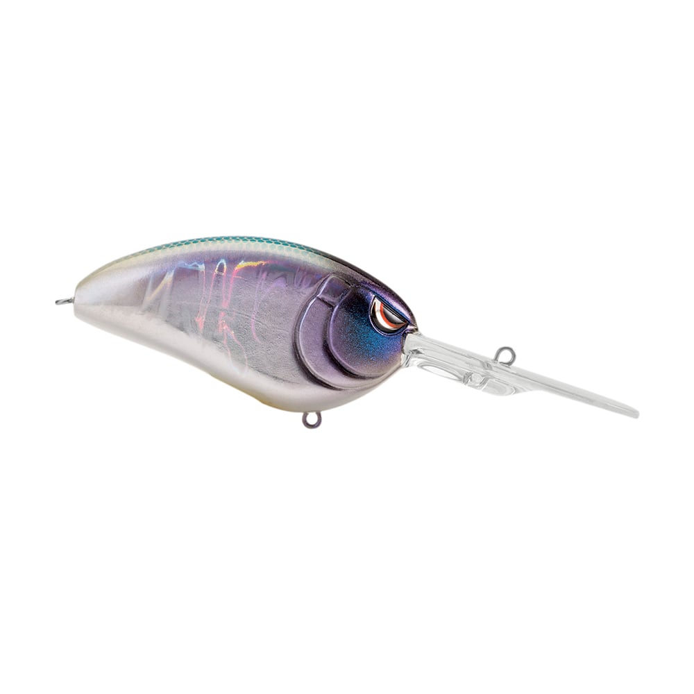 The SPRO Little John DD 70 Crankbait is a shiny, metallic deep-diving lure with a purple and silver fish-shaped body, tungsten weight transfer system, and a long clear plastic lip.
