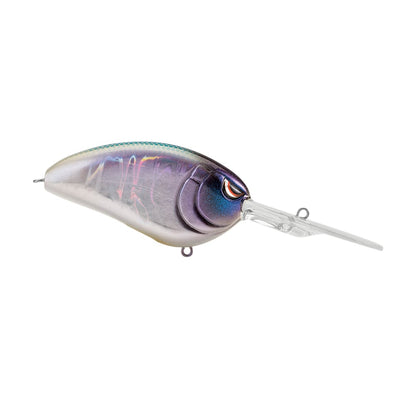 The SPRO Little John DD 70 Crankbait is a shiny, metallic deep-diving lure with a purple and silver fish-shaped body, tungsten weight transfer system, and a long clear plastic lip.