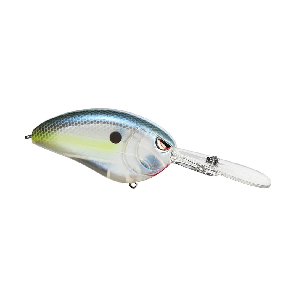 The SPRO Little John DD 70 Crankbait is a deep-diving lure shaped like a small fish, with a blue and white body, yellow stripe, black spot, transparent lip, and equipped with Gamakatsu treble hooks for reliability.