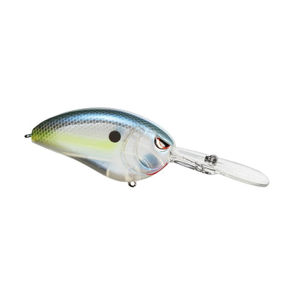 The SPRO Little John DD 70 Crankbait is a deep-diving lure shaped like a small fish, with a blue and white body, yellow stripe, black spot, transparent lip, and equipped with Gamakatsu treble hooks for reliability.
