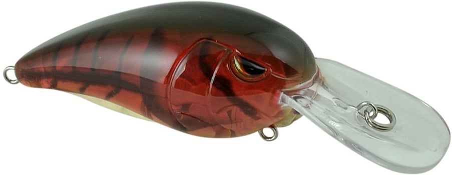 The SPRO Spro RkCrawler 50 Crankbait is a realistic red and black lure featuring a clear plastic lip, Gamakatsu treble hooks, and metal eyelets for line attachment, shown against a white background.