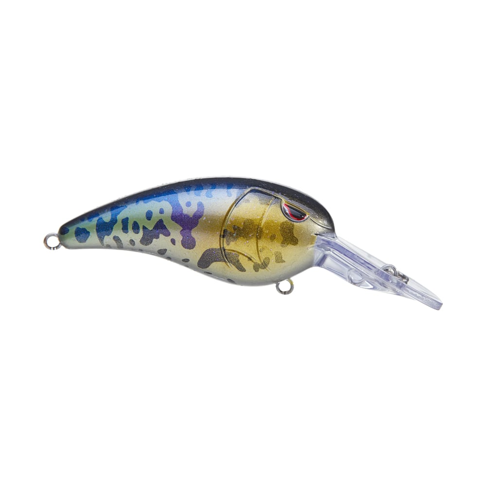 The SPRO RkCrawler 50 Crankbait is a colorful, fish-shaped lure with blue, gold, and black spots and a long clear diving lip—ideal for anglers seeking quality from the SPRO brand.