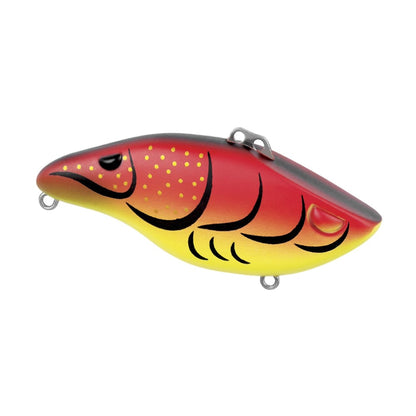 The SPRO Wameku Shad Lipless Crankbait features a fish-shaped, colorful design with a red top, yellow belly, black markings, and metal loops for easy attachment—ideal for fans of the Wameku Shad style.
