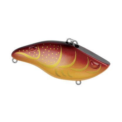 The SPRO Wameku Shad Lipless Crankbait is a fish-shaped lure with a gradient red-to-yellow color and dotted patterns, featuring two metal loops for line attachment.