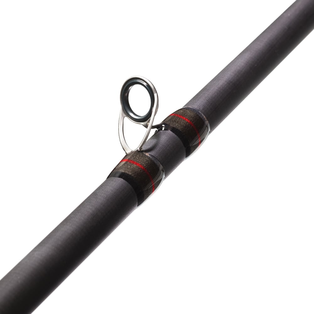 Close-up of the St. Croix Avid Surf Casting Rod 10’0” Medium (VSC100MF2), highlighting a metal line guide attached with black and red wraps, designed for maximum casting distance, set against a plain white background.