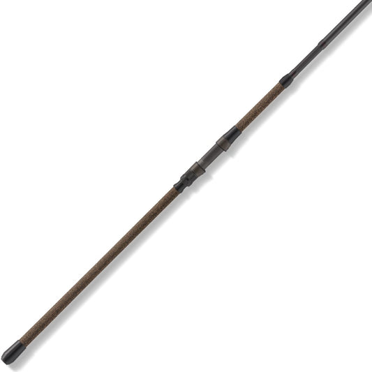 The St. Croix Avid Surf Spinning Rod 10'0" Medium (VSS100MF2) by americanlegacyfishing, featuring a brown textured grip and black reel seat, is engineered for maximum casting distance and exemplifies SCIII carbon excellence, shown diagonally from bottom left to top right on a white background.