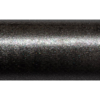 Close-up of a black, glossy surface with fine silver glitter, similar to the shimmering finish on a St. Croix Avid Trek Travel Spinning Rod 7'0" Medium Light (ATS70MLF3) by St. Croix.