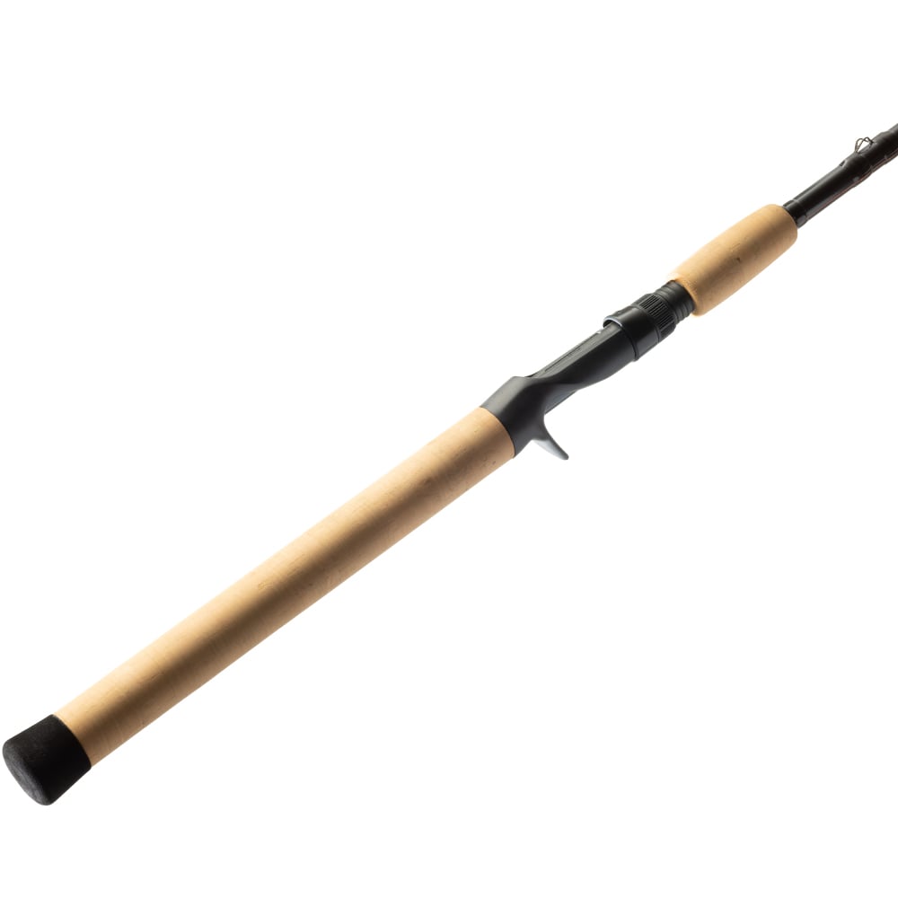 The St. Croix Avid Trek Travel Casting Rod 6'6” Medium Heavy (ATC66MHF3) features a light brown cork handle, black reel seat and guides, plus Integrated Poly Curve tech; shown against a plain white background.