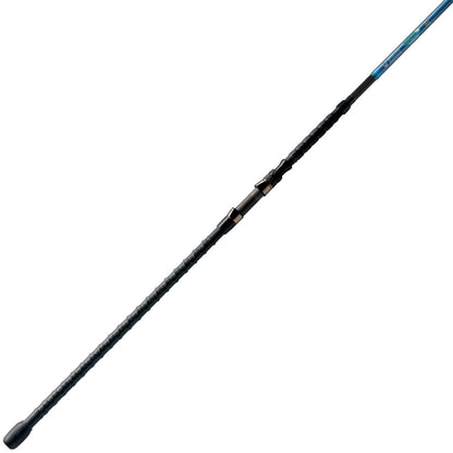 The St. Croix Legend Surf Casting Rod (11'0", Medium Heavy, 2-Piece) boasts a black and blue design with a textured grip, enhanced by Fuji K-Series KW surf guides. Its sleek, lightweight build makes it perfect for dedicated fishing enthusiasts against a plain white background.