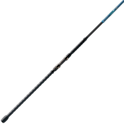 The St. Croix Legend Surf Spinning Rod 8'0" Medium (GSS80MMF) features a textured black handle, silver reel seat, and blue SCIV graphite upper section, displayed diagonally on a white background.