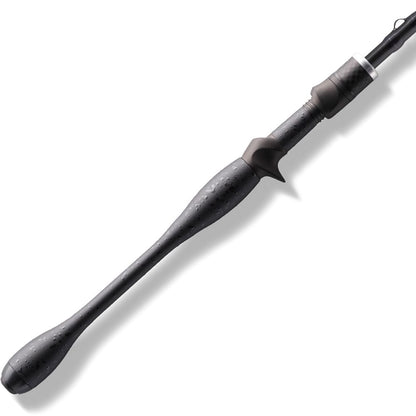 A close-up of the St. Croix Legend Xtreme 6’8” Medium Extra Fast Casting Rod (XFC68MXF) handle and reel seat shows its textured black grip, ergonomic design, and high-modulus SCVI graphite build, set against a white background.