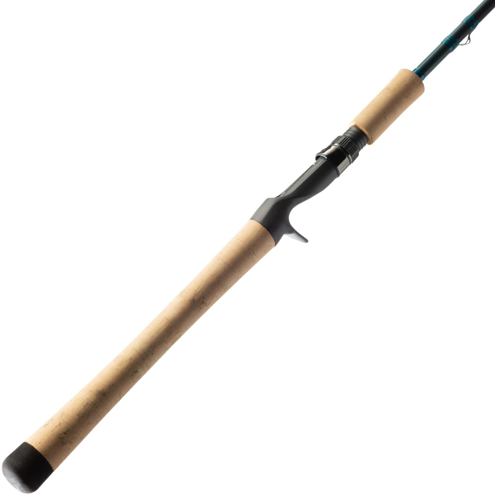 The St. Croix Mojo Inshore Casting Rod 7'0" Medium Light Moderate (JIC70MLM) by St. Croix features a cork handle, black reel seat, and a long, slender profile designed for saltwater fishing.
