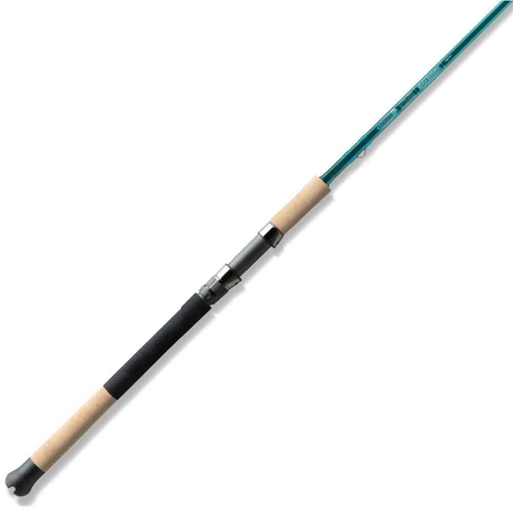 The St. Croix Mojo Inshore Spinning Rod 7'0" Medium Heavy Moderate (JIS70MHM) is shown diagonally on a white background—ideal for anglers seeking quality from the trusted St. Croix brand.
