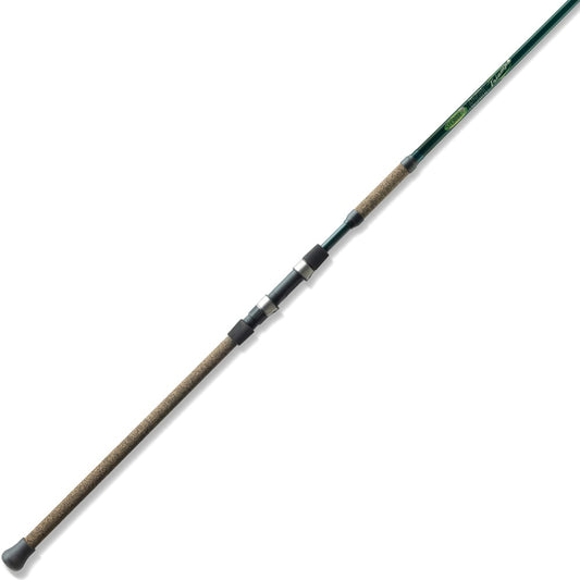 The St. Croix Triumph Surf Travel Spinning Rod 10'0" Medium (TSF100M4) is shown diagonally on a white background, featuring premium graphite construction and cork handles—ideal for long distance casting.