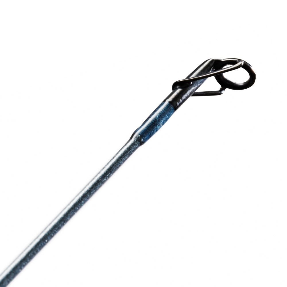 Close-up of the St. Croix Trout Series Spinning Rod 6'6" Medium Light Extra Fast 2 Piece (TFS66MLXF2) tip, featuring the metal guide ring and wrapping—ideal for devoted trout anglers.