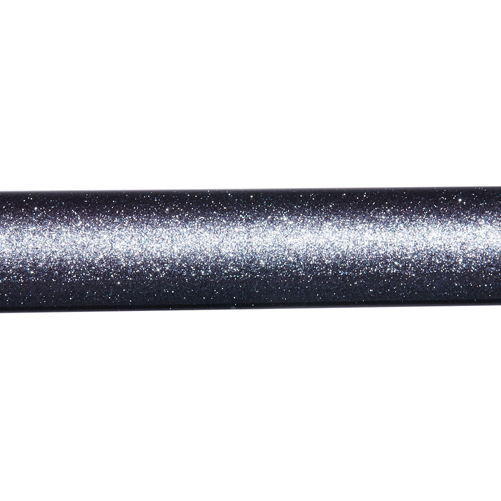 A close-up of the St. Croix Trout Series Spinning Rod 6'6" Medium Light Fast 2 Piece (TFS66MLF2) by St. Croix shows its glittery silver, dark-covered cylindrical design against a white background.