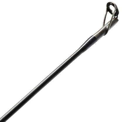 A close-up of the St. Croix Victory Casting Rod 7'6" Heavy Power Flip'n (VTC76HMF) highlights the guide ring at the tip of this heavy power SCIII+ carbon fiber rod by St. Croix, isolated on a white background.