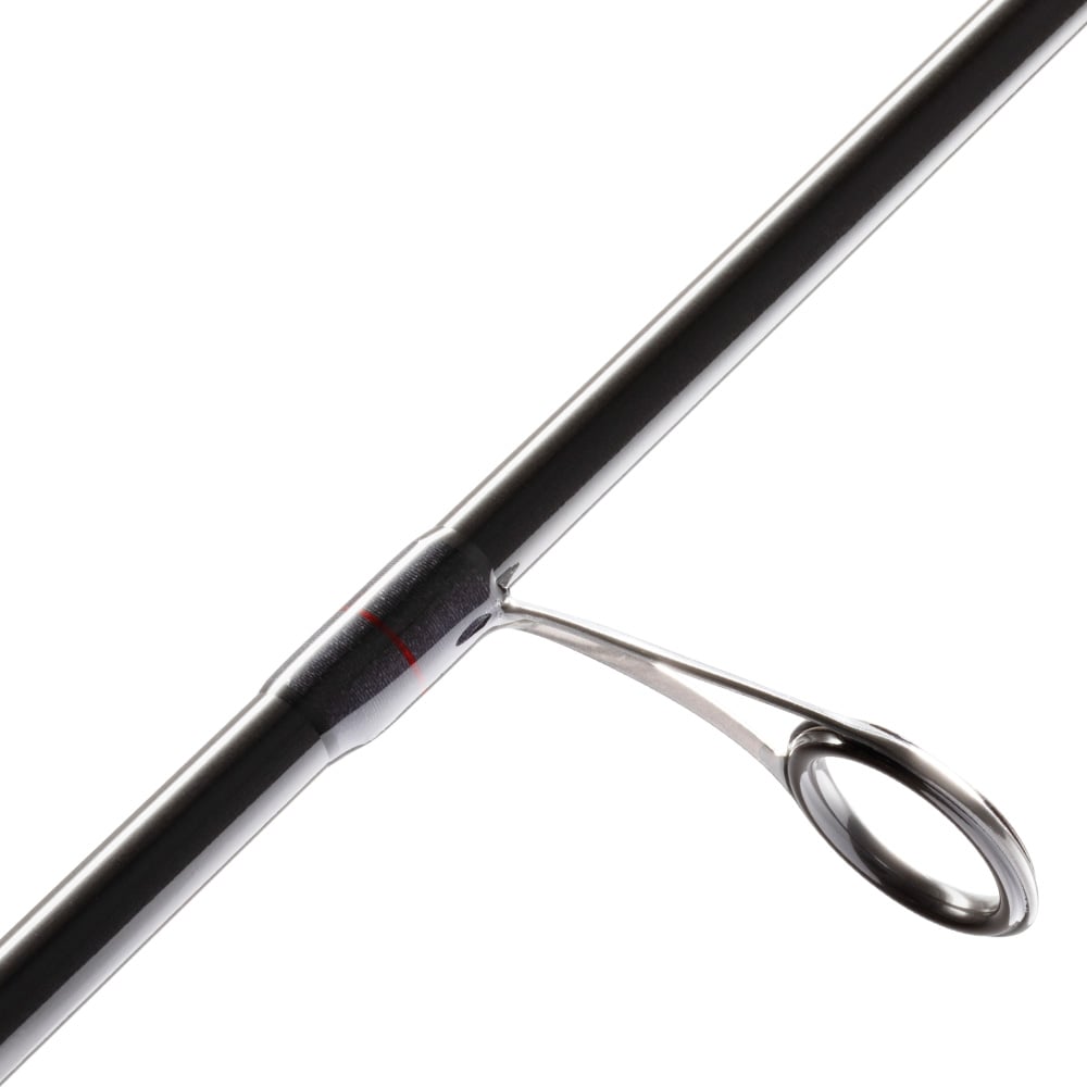 Close-up of the St. Croix Victory Spinning Rod 7'10" Medium Light Crosshair (VTS710MLXF), highlighting its metallic guide ring and premium SCIII+ carbon fiber construction, set against a white background.