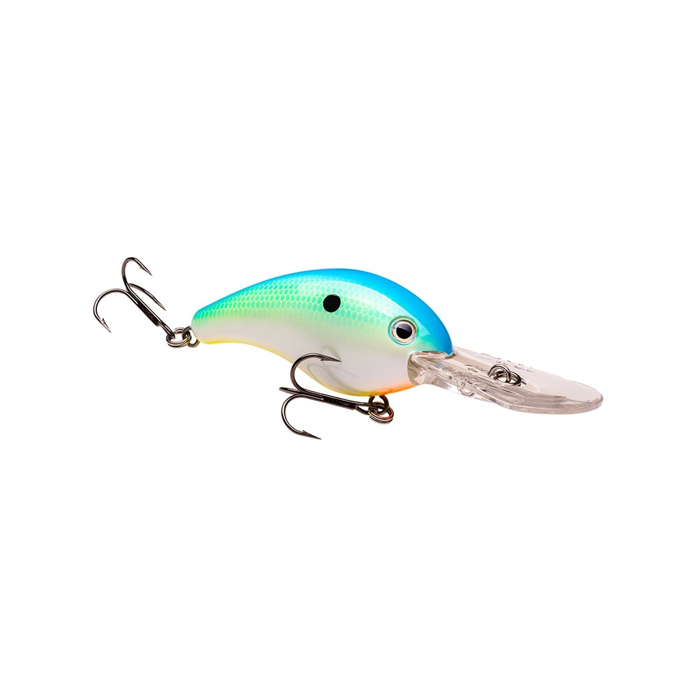 The Strike King 10XD Crankbaits features a blue and green top, white belly, clear plastic lip for deep diving, and two treble hooks, perfectly mimicking a small fish—ideal for Strike King Crankbaits fans.