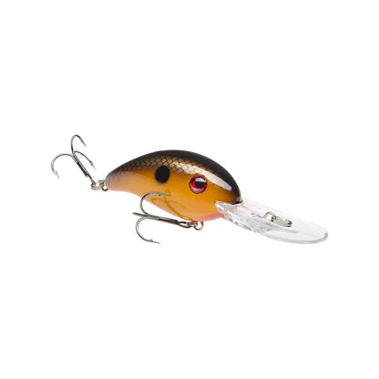 The Strike King 3XD Crankbait features a brown and orange body, black scales, red eye, two treble hooks, and a clear diving lip—ideal for anglers wanting genuine Strike King bass fishing lures.