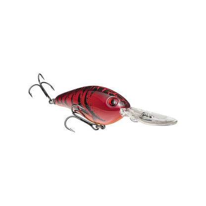 The Strike King 8XD Crankbait is a red and black, fish-shaped deep diver with two treble hooks and a clear bill, crafted to attract bass—ideal for anglers who rely on Strike King quality.