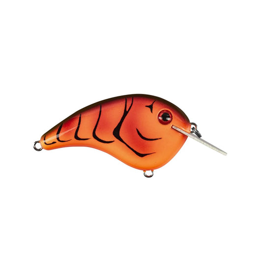 The Strike King Chick Magnet Flatside Crankbaits features a vibrant orange and black fish-like design with bold black stripes, a realistic eye, pronounced curve, silver hooks at each end, and a metal strip for diving.