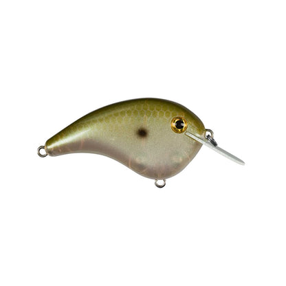 Meet the Strike King Chick Magnet Flatside Crankbaits: a flat-sided lure mimicking a fish shape with green and brown scales. Equipped with small metal loops on both ends and a clear plastic lip at the front, it promises optimal performance. Brought to you by Strike King.