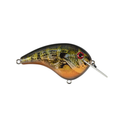 Explore the Strike King Chick Magnet Flatside Crankbaits, a fish-shaped lure with a translucent body displaying vibrant green and orange scale patterns, a shiny red eye, and metal lip. It's the perfect crankbait for any angler’s collection.