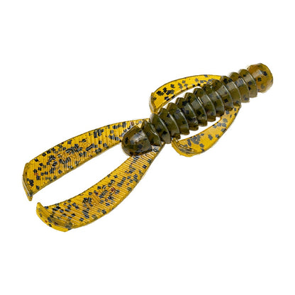 The Strike King Rage Ned Bug is a soft plastic bait from Strike King, featuring a ribbed body with two long, curved appendages. It comes in a realistic translucent green color with black speckles, perfect for attracting fish.