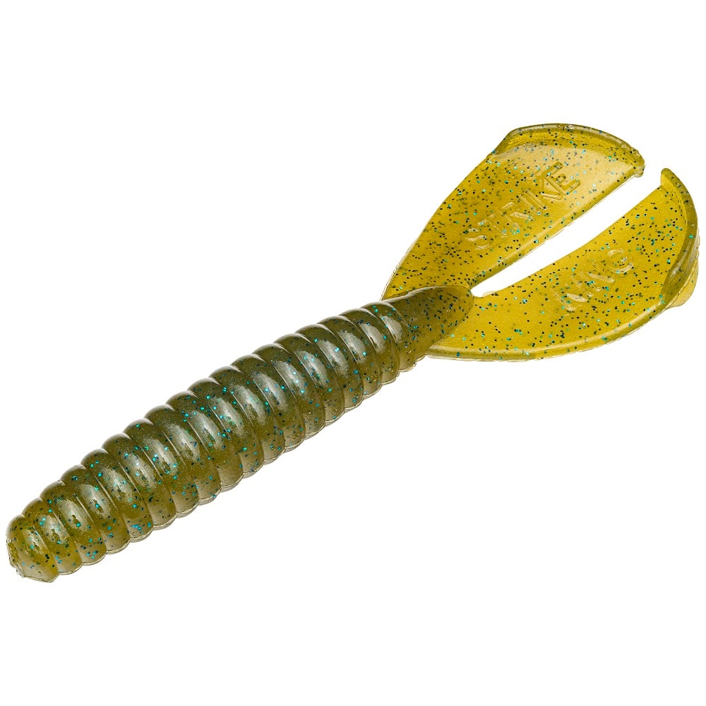 The Strike King Rage Tail Menace Grub is a top choice for anglers. This expertly crafted lure features segmented ribbed design and comes in vibrant green with black speckles. The translucent, fluttering tails mimic lifelike movement, making it the perfect bass bait and jig trailer to entice any catch.