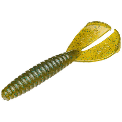 The Strike King Rage Tail Menace Grub is a top choice for anglers. This expertly crafted lure features segmented ribbed design and comes in vibrant green with black speckles. The translucent, fluttering tails mimic lifelike movement, making it the perfect bass bait and jig trailer to entice any catch.