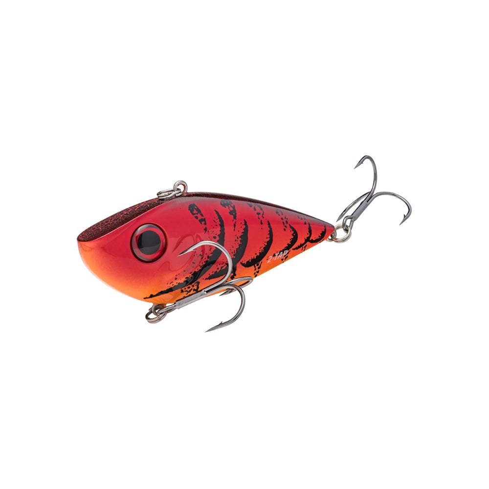 Explore the Strike King Red Eye Shad Tungsten 2 Tap, a striking lipless crankbait designed with a realistic fish shape, red and orange gradient body, and bold black stripes. Featuring two treble hooks, a glossy finish, and round black eye, it's ideal for attracting your next big catch.