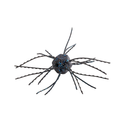 The Strike King Tumbleweed Floating 3" lure, in black and blue, has a spider-like round body with wavy flexible legs for lifelike action. This fishing lure comes in a 4-pack from Strike King and is shown against a white background.