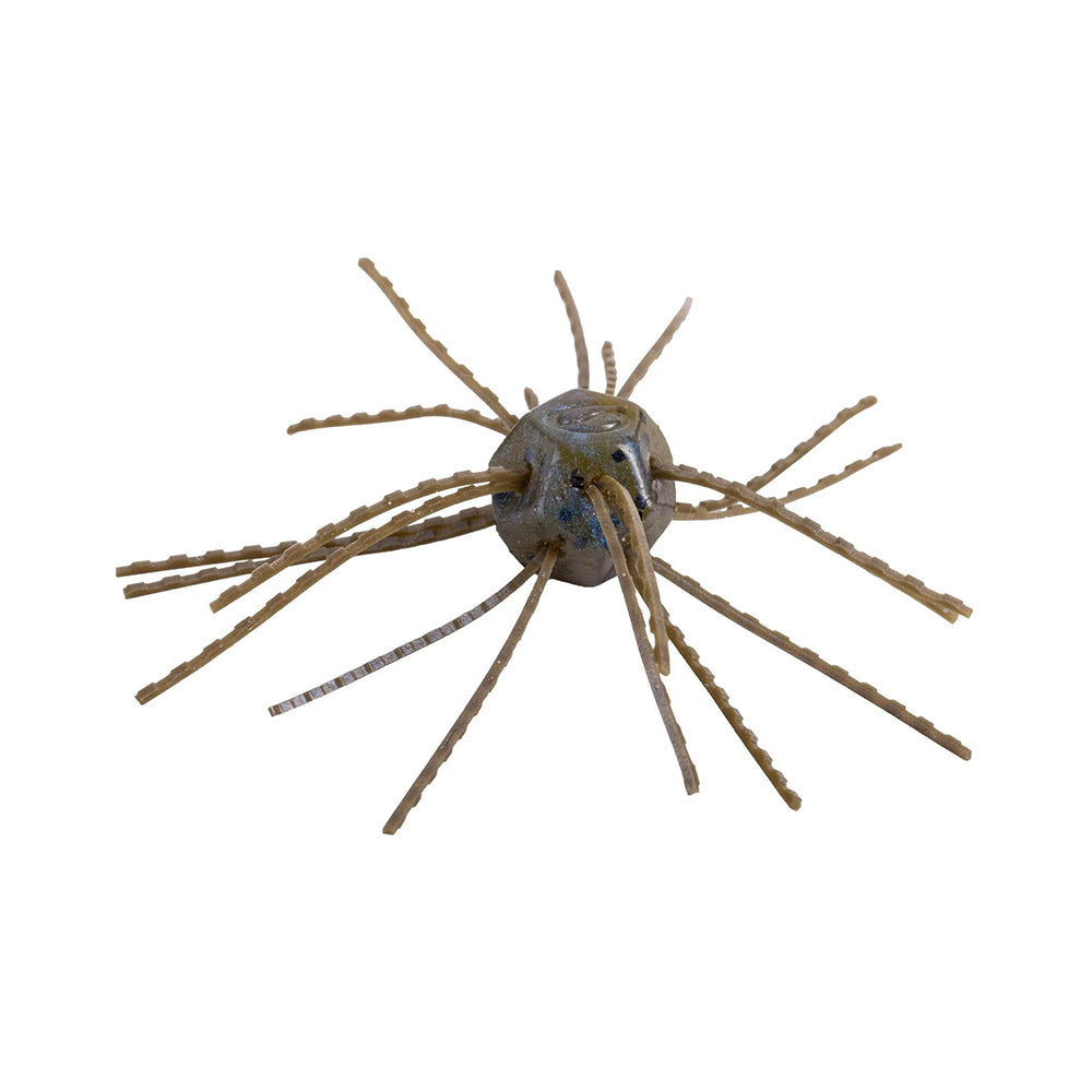 The Strike King Tumbleweed Salted 3" fishing lure, in brown and round design, features flexible rubber strands for lifelike spider-leg action. Sold in a 4-pack by Strike King. Shown on a white background.