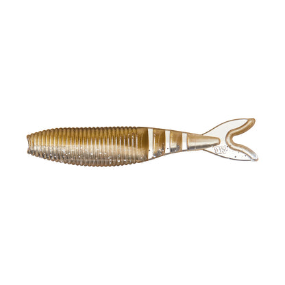 The Yamamoto Zako Slim by Yamamoto is a soft plastic lure with a ribbed body, forked tail, and light brown translucent color—perfect for finesse fishing or as a trailer for chatterbaits.